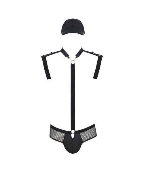 Комплект еротичної чоловічої білизни Passion 038 JOHN XXL/XXXL Black, боді, кепка