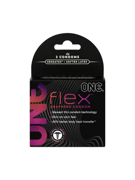 Презервативи ONE Flex Graphene, 3 шт, супертонкі, дуже міцні, картонне паковання