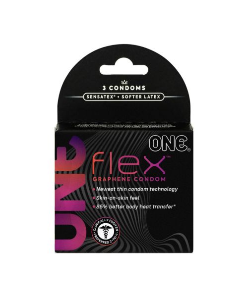 Презервативи ONE Flex Graphene, 3 шт, супертонкі, дуже міцні, картонне паковання