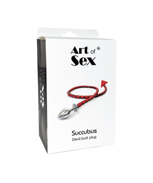 Металева анальна пробка L з диявольським хвостом Art of Sex - Succubus, екошкіра, чорний/золото