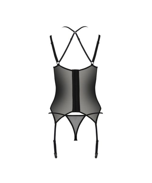 Корсет Passion DROSERA CORSET black, XXL/XXXL, з кріпленнями для панчіх, трусики в комплекті