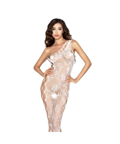 Бодістокінг Passion BS036 white, комбінезон, лямки через одне плече