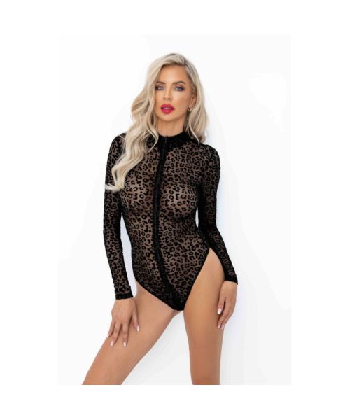 Боді під леопард Noir Handmade F287 Leopard flock bodysuit with long sleeves, 3XL, довгий рукав