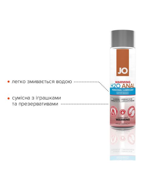 Анальна змазка JO ANAL H2O — WARMING (120 мл), розігрівальна, на водній основі