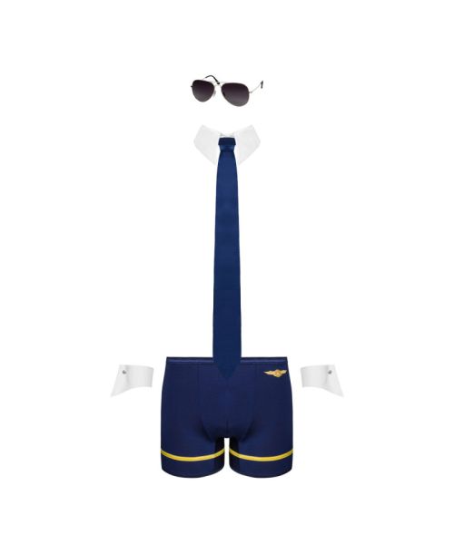 Еротичний костюм пілота Obsessive Pilotman set L/XL, боксери, манжети, комір з краваткою, окуляри