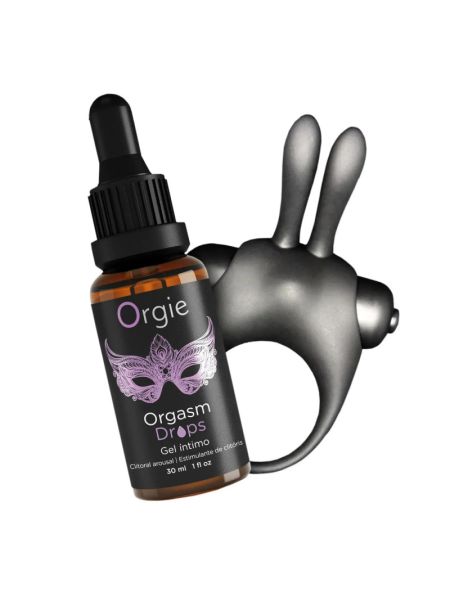 Набір Orgie Orgasmic Bunny: збуджувальні краплі та ерекційне віброкільце