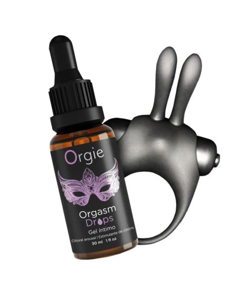 Набір Orgie Orgasmic Bunny: збуджувальні краплі та ерекційне віброкільце