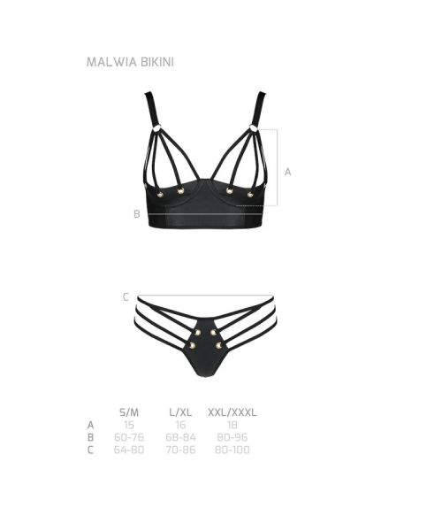 Комплект з екошкіри з люверсами та ремінцями Passion MALWIA BIKINI L/XL, black, бра та трусики