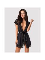 Сатиновий відкритий пеньюар на поясі Obsessive 810-PEI–1 peignoir black S/M, чорний