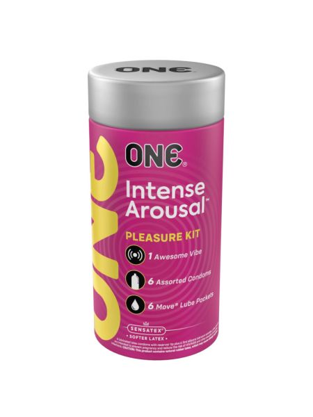 Подарунковий набір ONE Intense Arousal, у комплекті 6 презервативів, 6 саше з лубрикантом, віброкільце