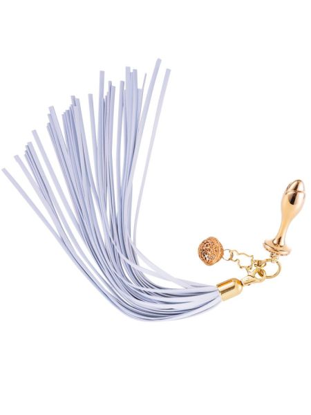 Анальна пробка з флогером LOCKINK SEVANDA White Pony-Tail Anal Rose-shape Plug