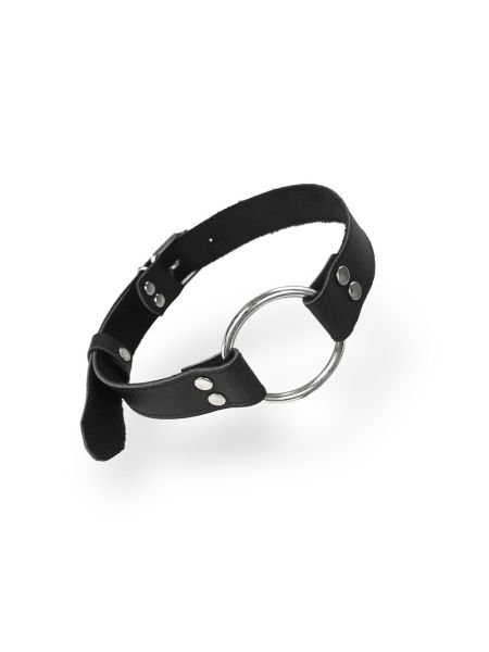 Кляп металеве кільце на ременях Art of Sex – Gag Ring Metal, чорний, натуральна шкіра