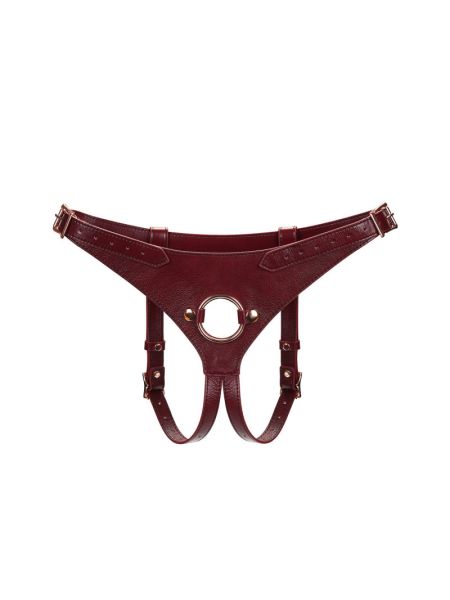 Шкіряні трусики для страпона Liebe Seele Wine Red Strap on Harness, універсальний розмір