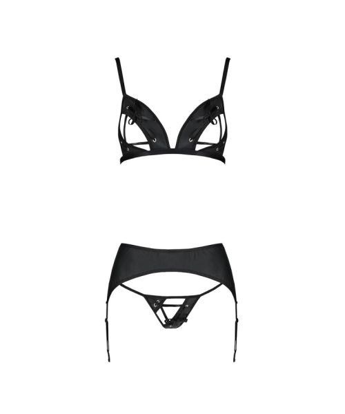 Комплект з екошкіри Passion MILEY SET XXL/XXXL, black, трусики, бюстгальтер, пояс для панчіх