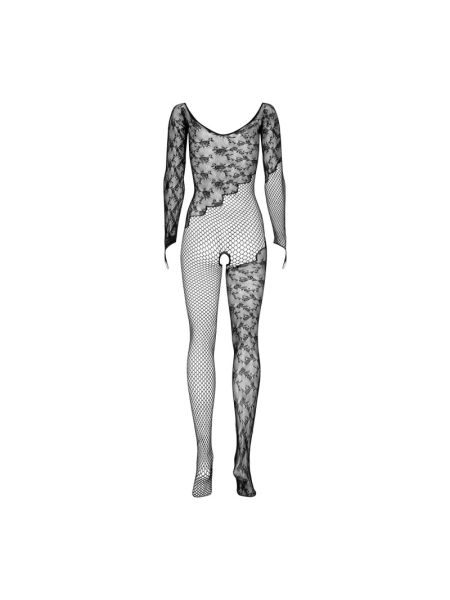 Бодістокінг Obsessive Bodystocking F210 S/M/L black, рукава-мітенки, сітка, кольорове мереживо