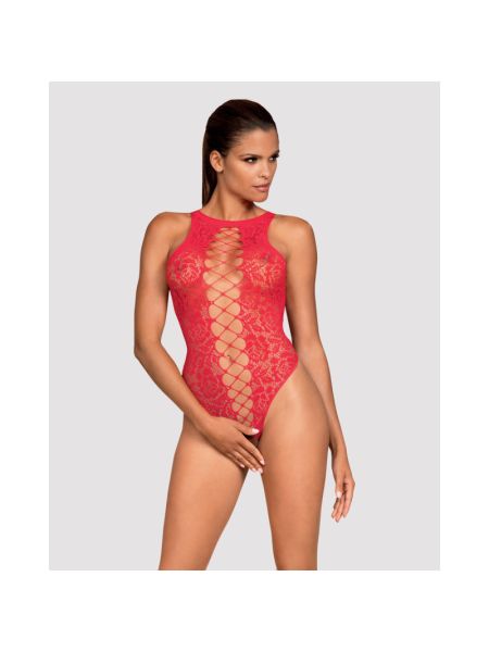 Ажурний бодістокінг із ефектом шнурівки Obsessive B120 teddy red S/M/L, червоний