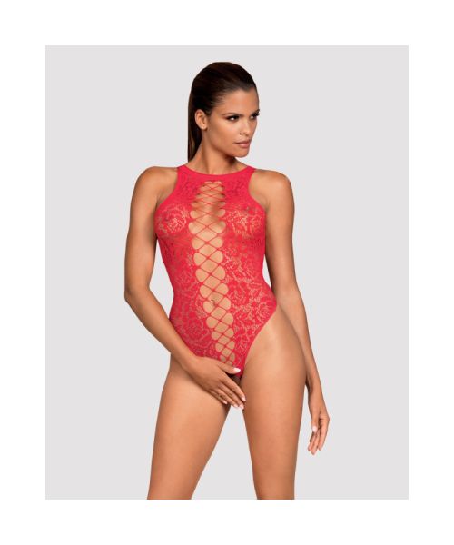 Ажурний бодістокінг із ефектом шнурівки Obsessive B120 teddy red S/M/L, червоний