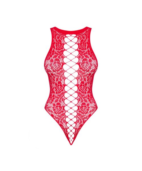 Ажурний бодістокінг із ефектом шнурівки Obsessive B120 teddy red S/M/L, червоний