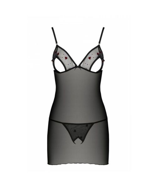 Сорочка з вирізами на грудях, стрінги Passion LOVELIA CHEMISE L/XL, black