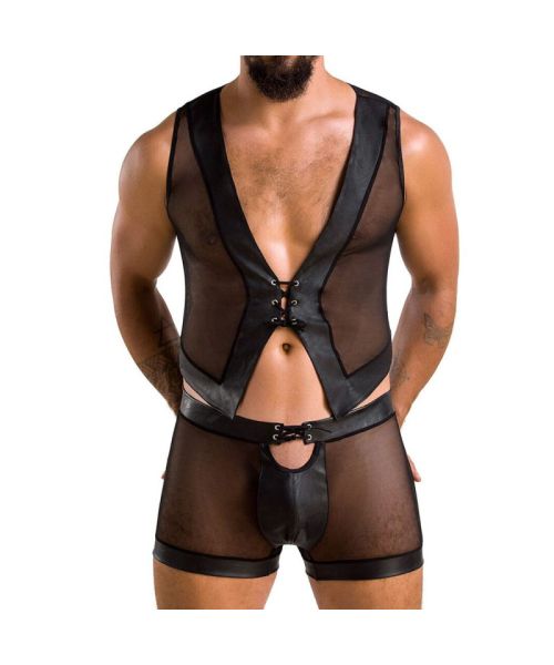 Комплект чоловічої білизни на шнурівці Passion 053 SET WILLIAM XXL/XXXL Black, жилет, боксери