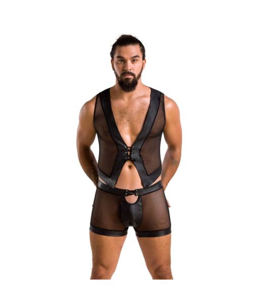 Комплект чоловічої білизни на шнурівці Passion 053 SET WILLIAM XXL/XXXL Black, жилет, боксери