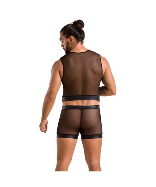 Комплект чоловічої білизни на шнурівці Passion 053 SET WILLIAM XXL/XXXL Black, жилет, боксери