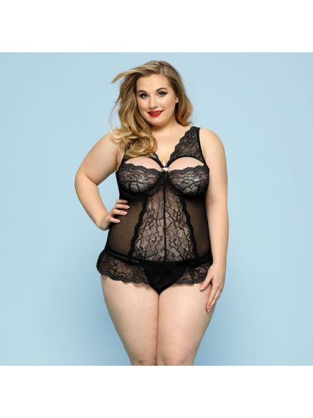 Сексуальний комплект білизни JSY «Скромниця Брук» Plus Size, Black, мереживо, корсет, стрінги