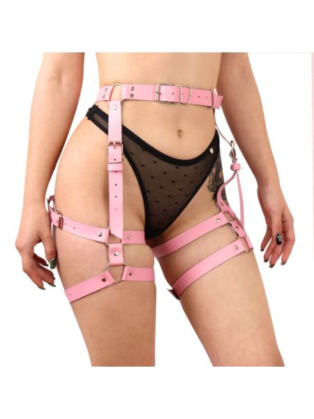 Гартери Art of Sex Claire, натуральна шкіра, розмір L-2XL, колір рожевий