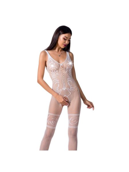 Бодістокінг Passion BS069 white, комбінезон, імітація панчох і боді