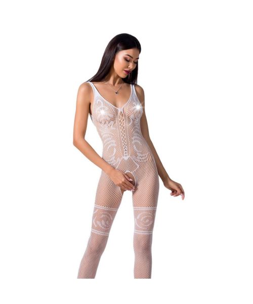 Бодістокінг Passion BS069 white, комбінезон, імітація панчох і боді
