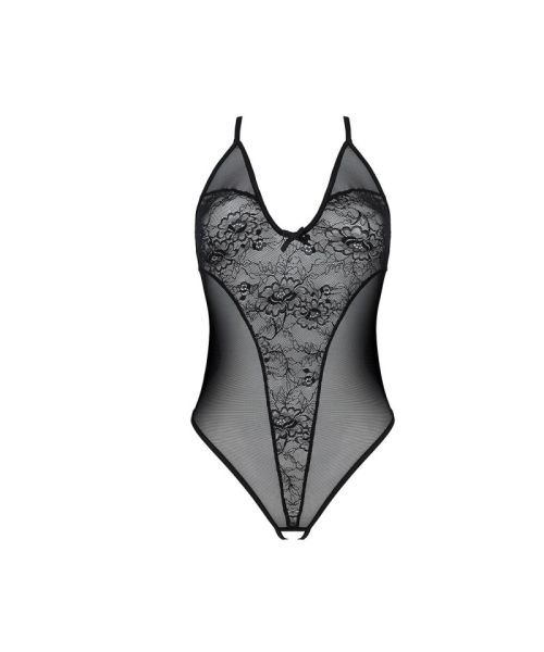 Боді з ажурним декором та відкритим кроком Passion URSULA BODY S/M, black