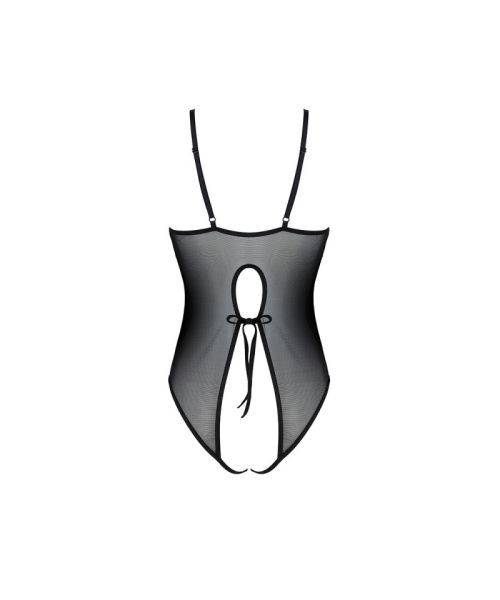 Боді з ажурним декором та відкритим кроком Passion URSULA BODY S/M, black
