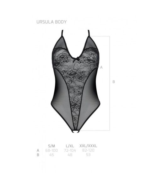Боді з ажурним декором та відкритим кроком Passion URSULA BODY S/M, black