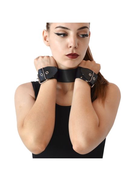 Нашийник з наручниками із натуральної шкіри Art of Sex - Bondage Collar with Handcuffs
