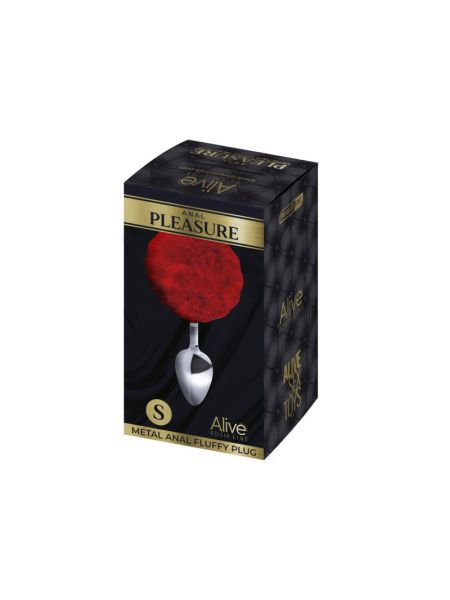 Металева анальна пробка Кролячий хвостик Alive Fluffy Plug S Red, діаметр 2,8 см