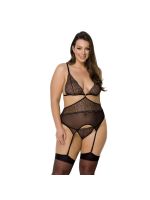 Корсет із пажами Passion AMBERLY CORSET 6XL/7XL, black, асиметричний крій, мережива, стрінги