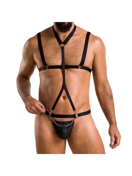 Комплект чоловічої білизни зі стреп Passion 039 SET ANDREW L/XL Black, стринги, шлейки