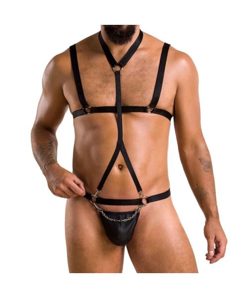 Комплект чоловічої білизни зі стреп Passion 039 SET ANDREW L/XL Black, стринги, шлейки