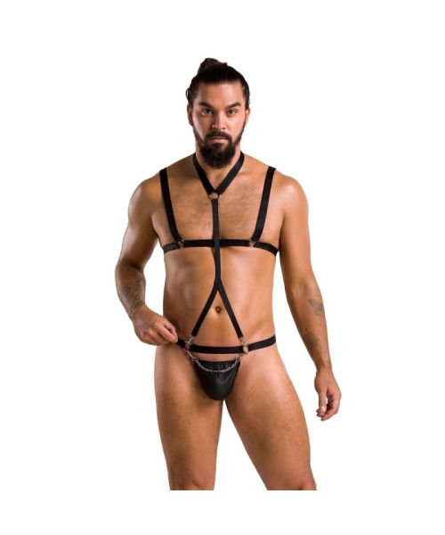Комплект чоловічої білизни зі стреп Passion 039 SET ANDREW L/XL Black, стринги, шлейки