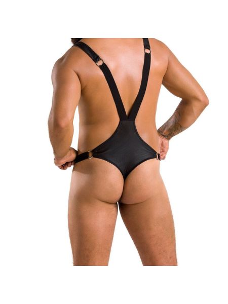 Чоловіче боді з люверсами Passion 028 HARRY S/M Black, екошкіра, на шлейках