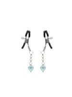 Затискачі для сосків із сердечком Liebe Seele Glow-in-dark Nipple Clamps Light Blue, світяться в темряві