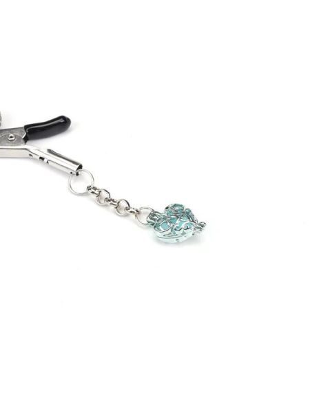Затискачі для сосків із сердечком Liebe Seele Glow-in-dark Nipple Clamps Light Blue, світяться в темряві