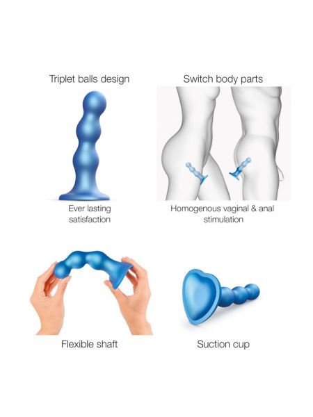 Насадка для страпона Strap-On-Me Dildo Plug Balls Blue Metallic M