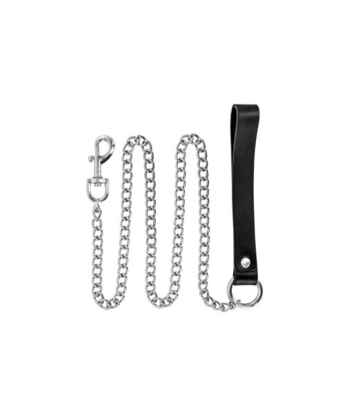 Повідець з натуральної шкіри Fetish Tentation Premium Metal leash with cowhide leather wrist 115 см