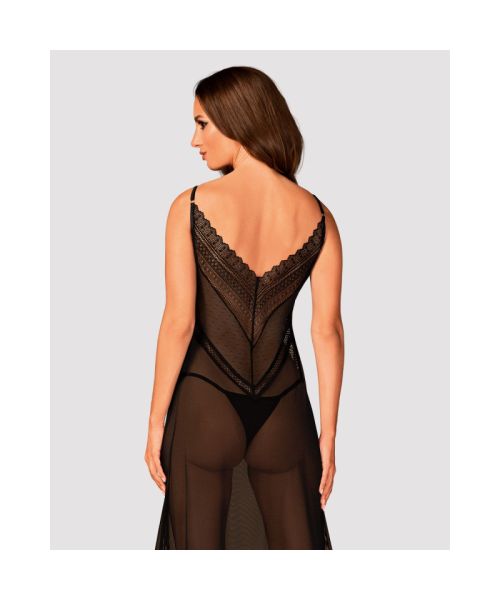Напівпрозора довга сорочка Obsessive Estiqua chemise XL/2XL, чорний, асиметричний крій