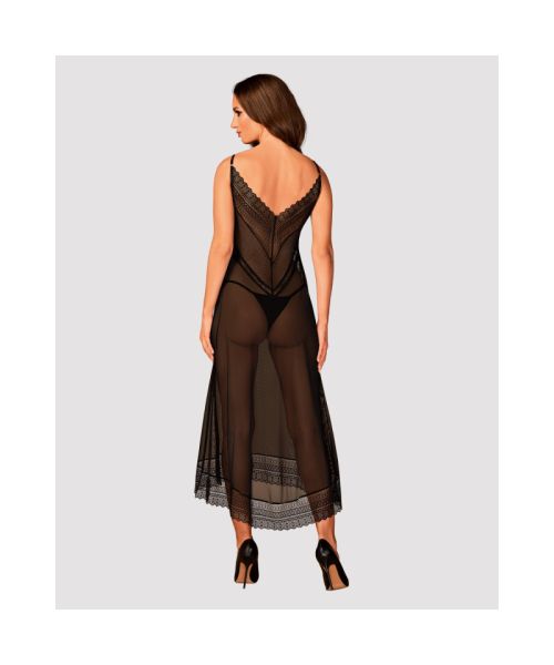 Напівпрозора довга сорочка Obsessive Estiqua chemise XL/2XL, чорний, асиметричний крій