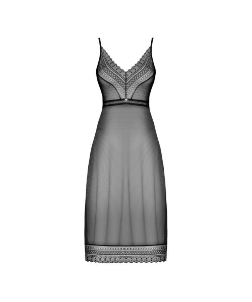 Напівпрозора довга сорочка Obsessive Estiqua chemise XL/2XL, чорний, асиметричний крій