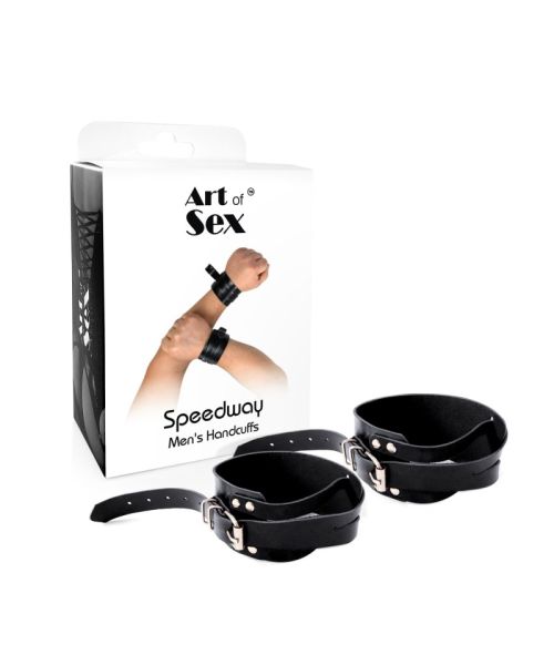 Чоловічі шкіряні наручники Art of Sex - Man Handcuffs Speedway L-2XL, колір чорний