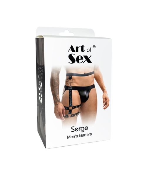 Чоловічі гартери з натуральної шкіри Art of Sex - Serge, колір Чорний, розмір XS-M