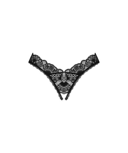 Мереживні стрінги Obsessive Donna Dream crotchless thong XL/2XL Black, відкритий доступ